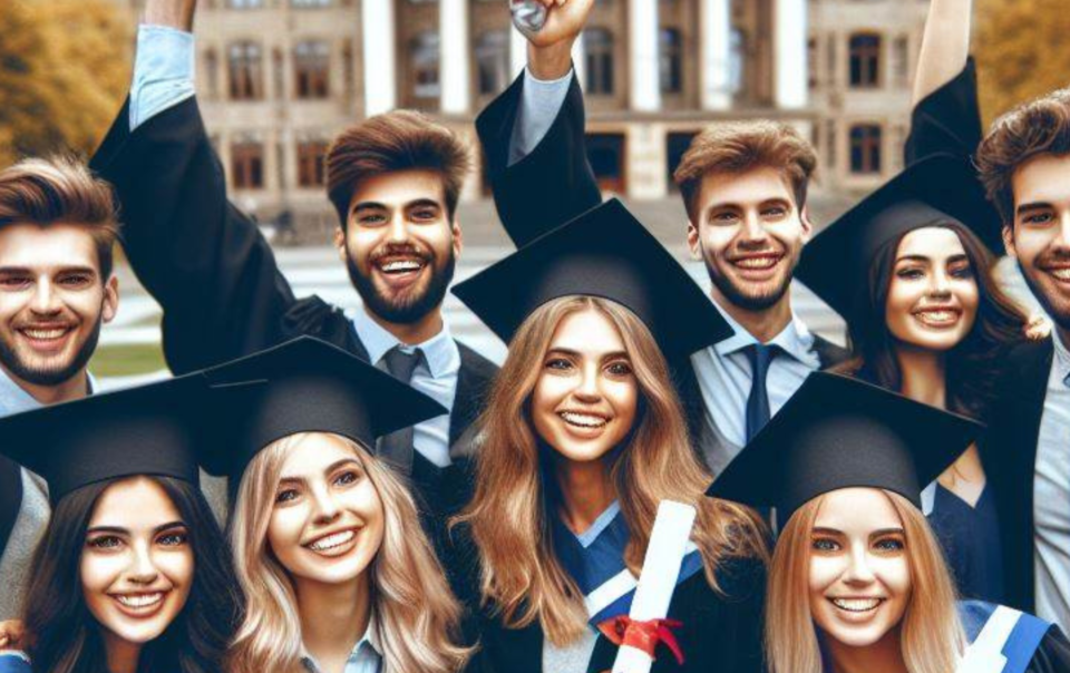 Une photo d’étudiants fraîchement diplômés d’un MBA dans une grande université américaine